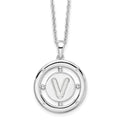 Sterling Silver RH Plated White Ice Diamond Initial V Necklace