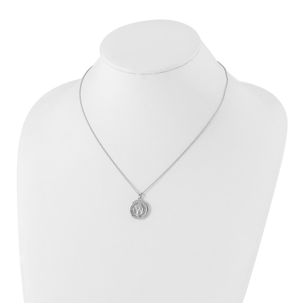 Sterling Silver RH Plated White Ice Diamond Initial W Necklace