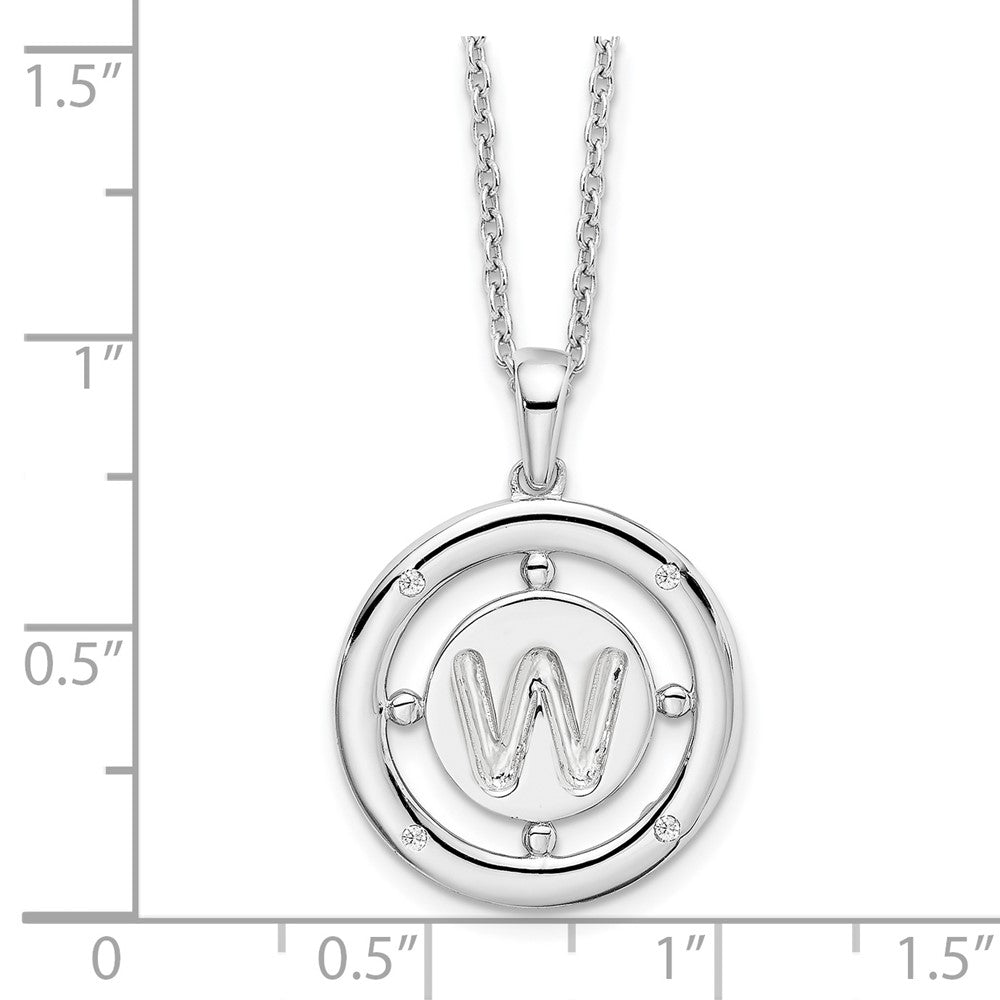 Sterling Silver RH Plated White Ice Diamond Initial W Necklace