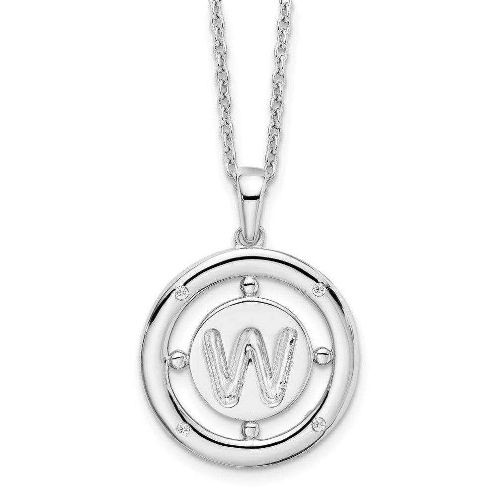 Sterling Silver RH Plated White Ice Diamond Initial W Necklace