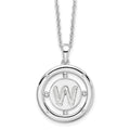 Sterling Silver RH Plated White Ice Diamond Initial W Necklace