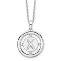 Sterling Silver RH Plated White Ice Diamond Initial X Necklace