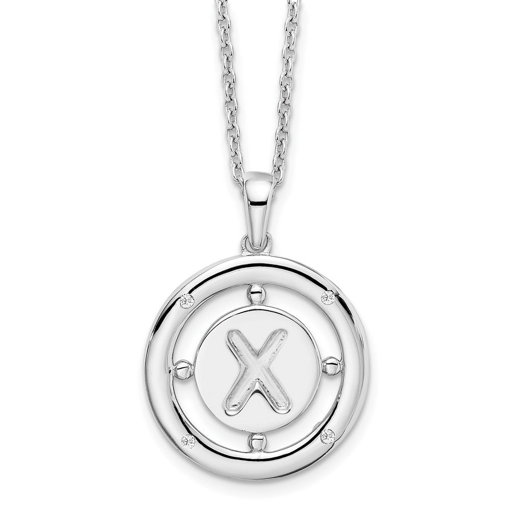 Sterling Silver RH Plated White Ice Diamond Initial X Necklace