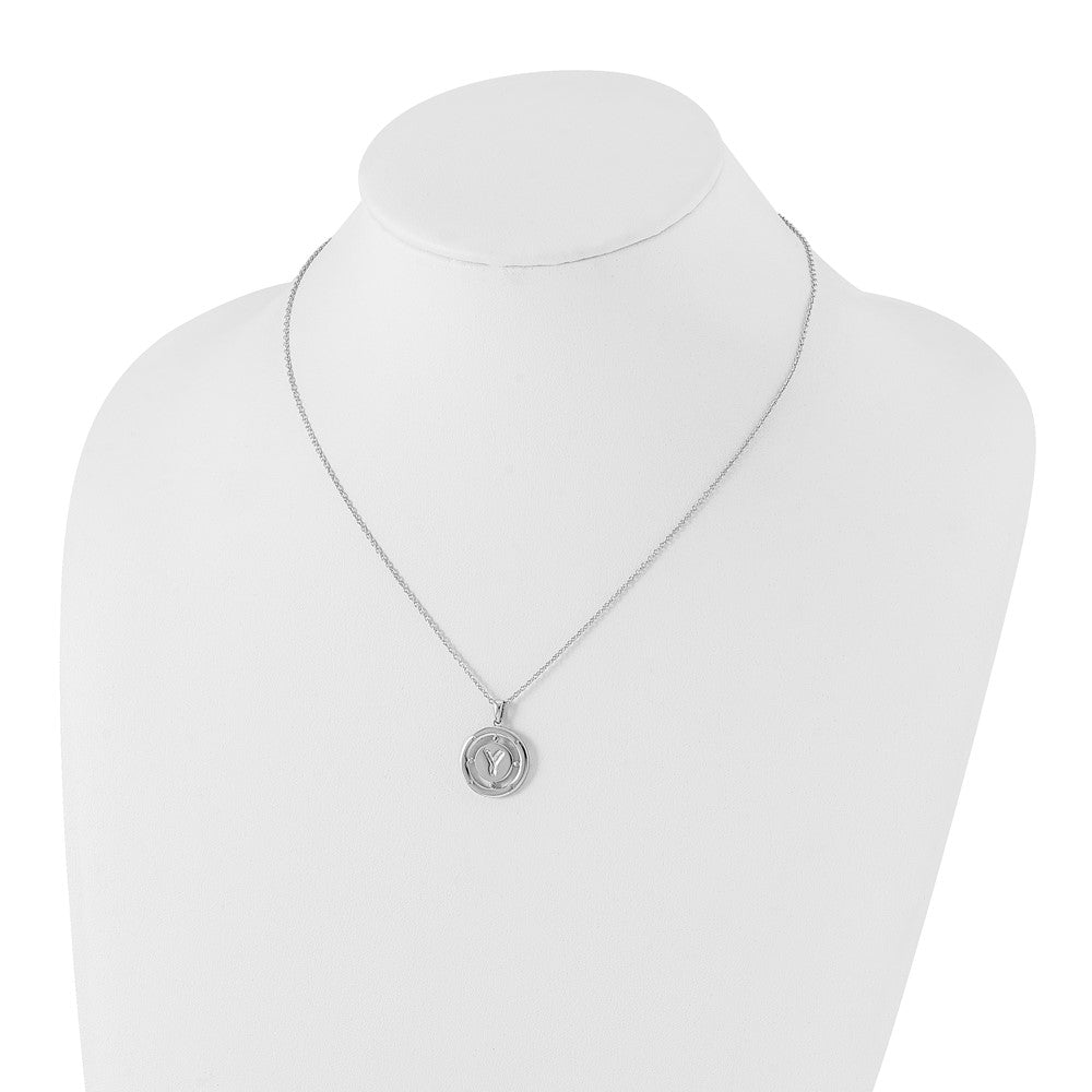 Sterling Silver RH Plated White Ice Diamond Initial Y Necklace