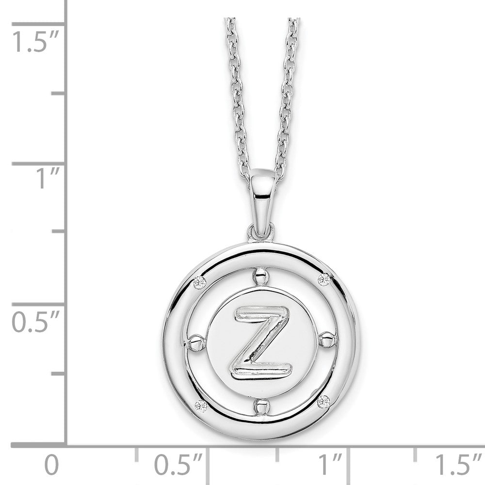 Sterling Silver RH Plated White Ice Diamond Initial Z Necklace