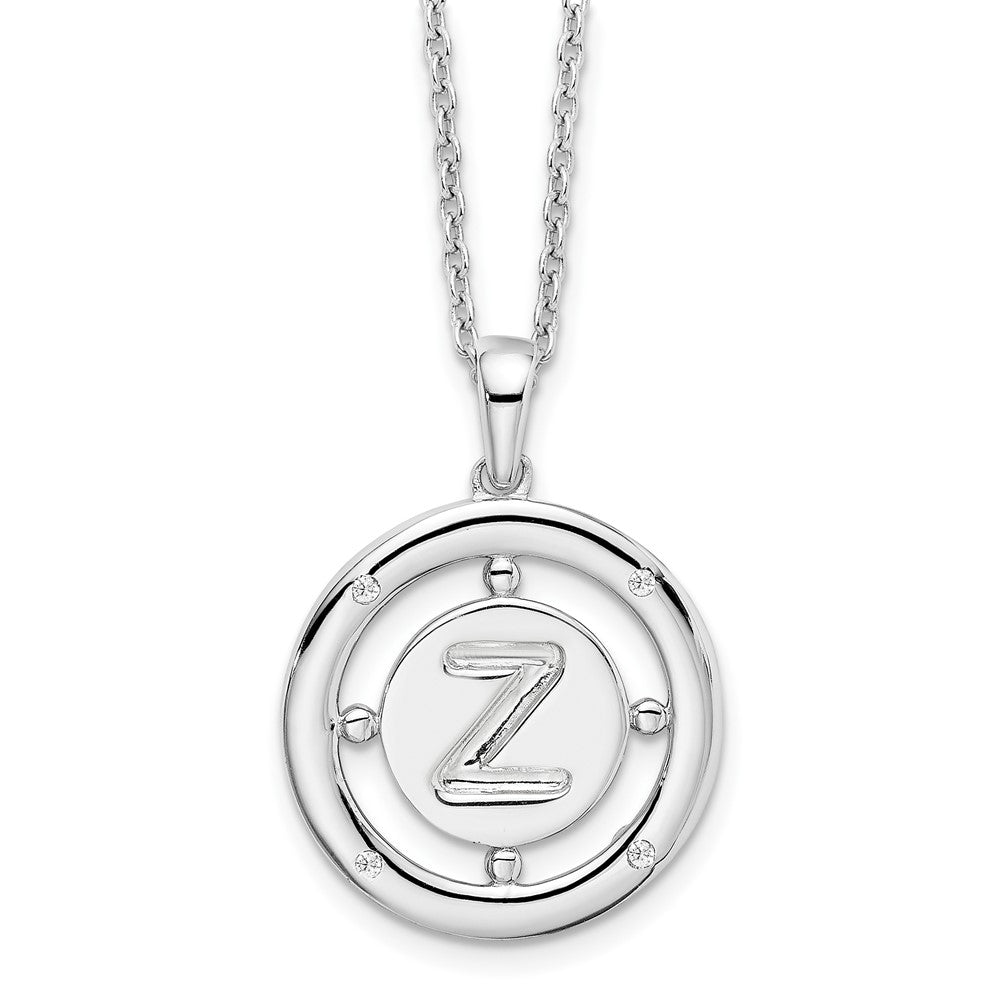 Sterling Silver RH Plated White Ice Diamond Initial Z Necklace