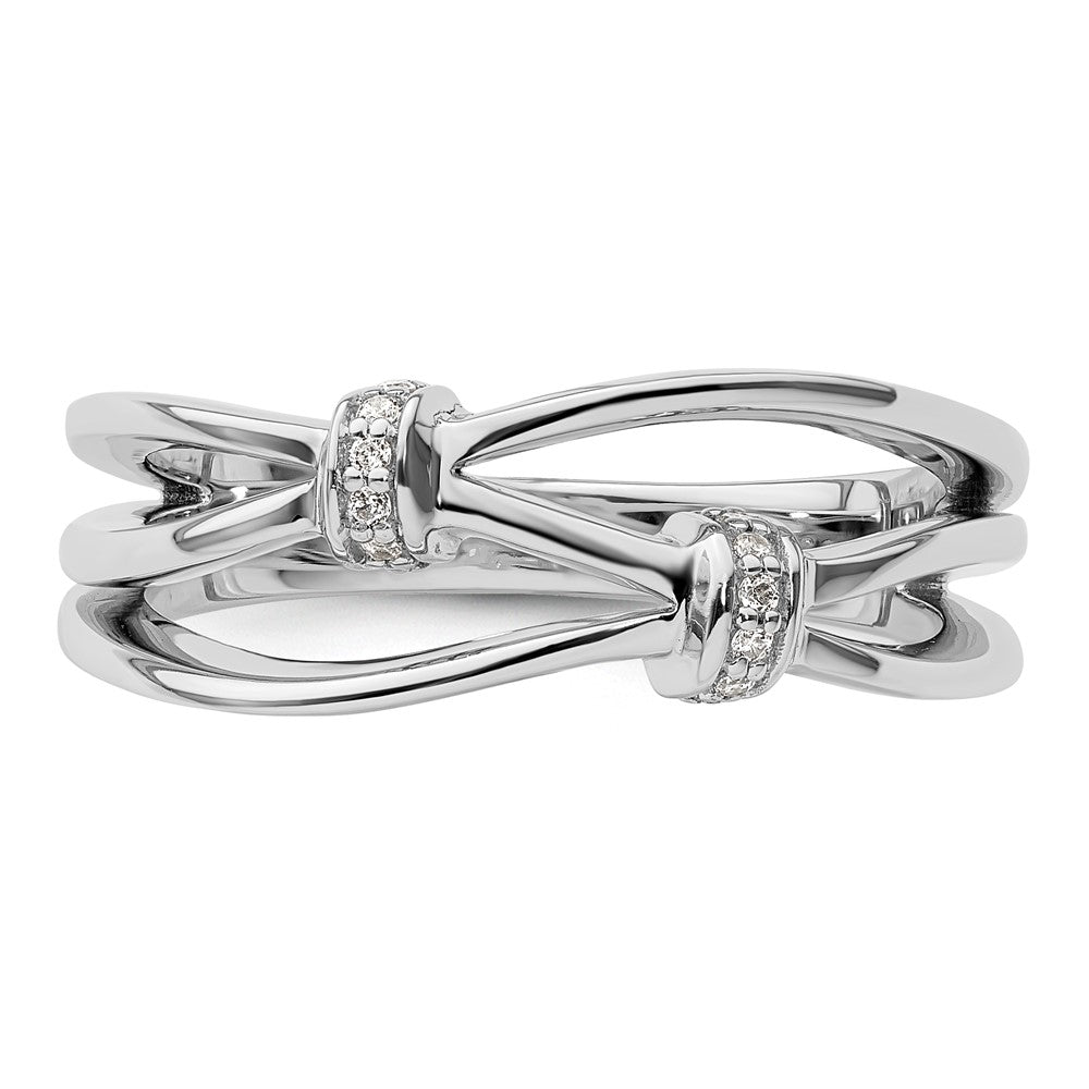 Sterling Silver White Ice Rhodium-plated Diamond Criss Cross Band