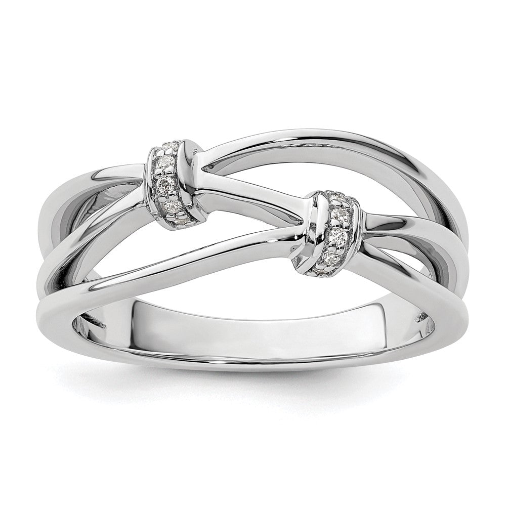 Sterling Silver White Ice Rhodium-plated Diamond Criss Cross Band