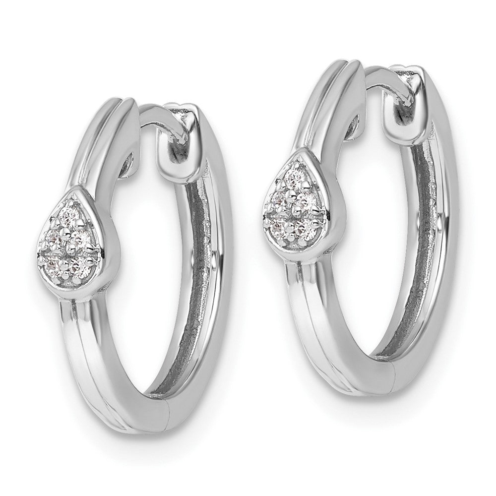 Sterling Silver White Ice Rhod-plated Diamond Teardrop Hinged Hoop Earrings
