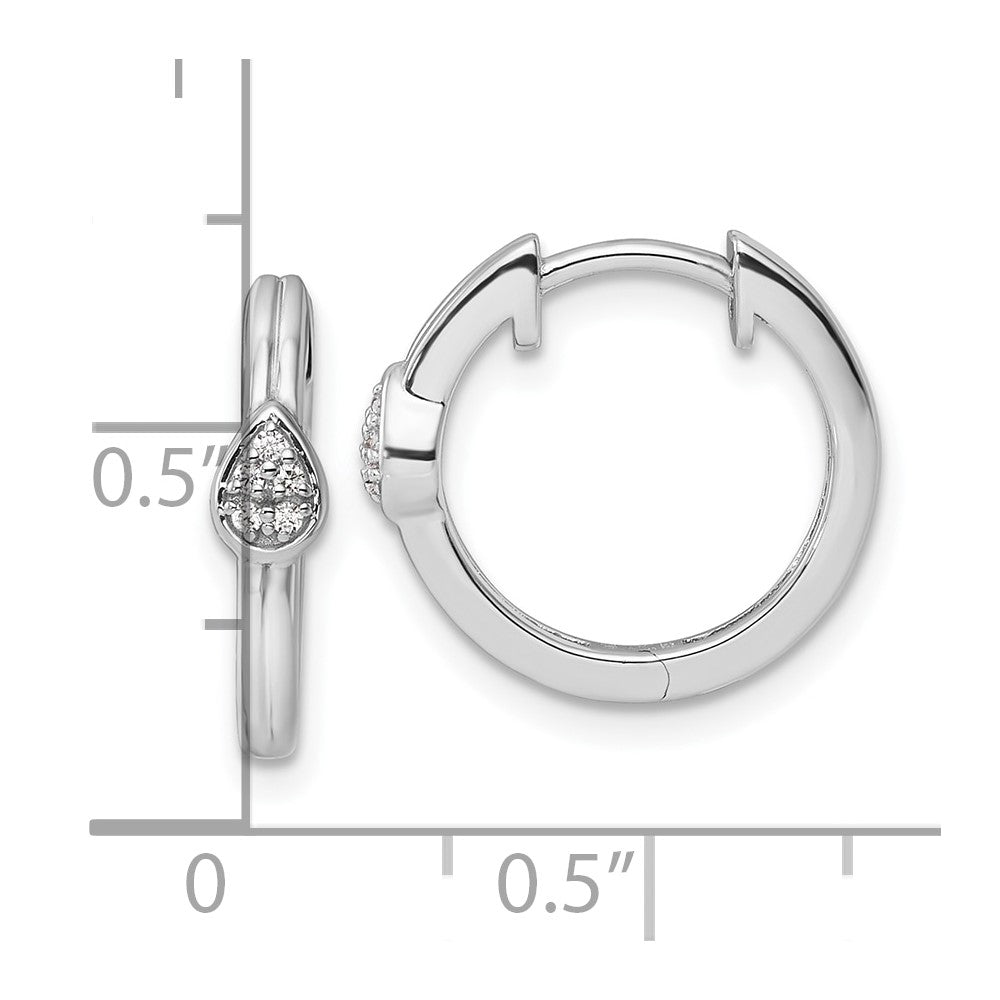 Sterling Silver White Ice Rhod-plated Diamond Teardrop Hinged Hoop Earrings