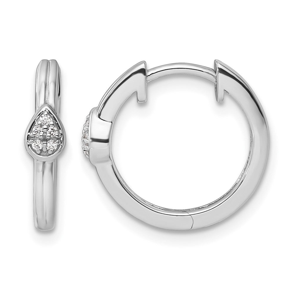 Sterling Silver White Ice Rhod-plated Diamond Teardrop Hinged Hoop Earrings