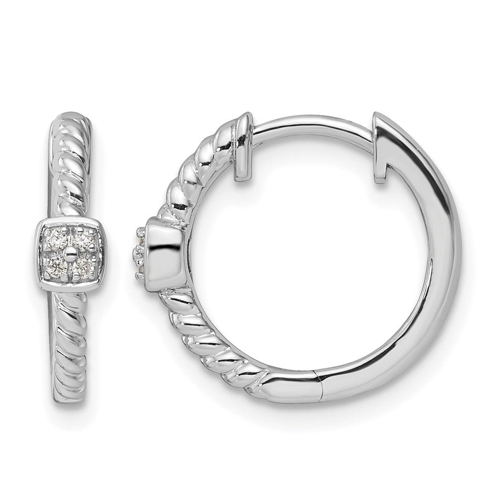 Sterling Silver White Ice Rhodium-plated Diamond Square Hoop Earrings