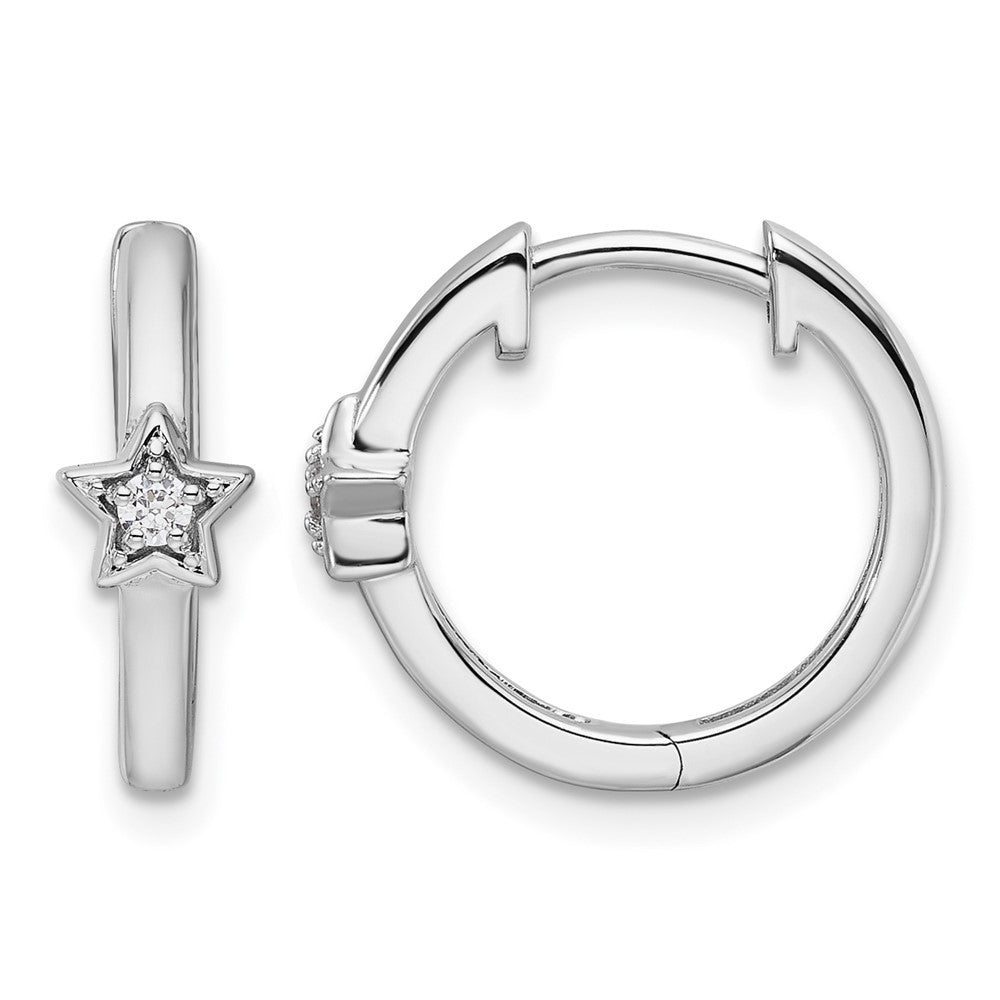 Sterling Silver White Ice Rhodium-plated Diamond Star Hinged Hoop Earrings