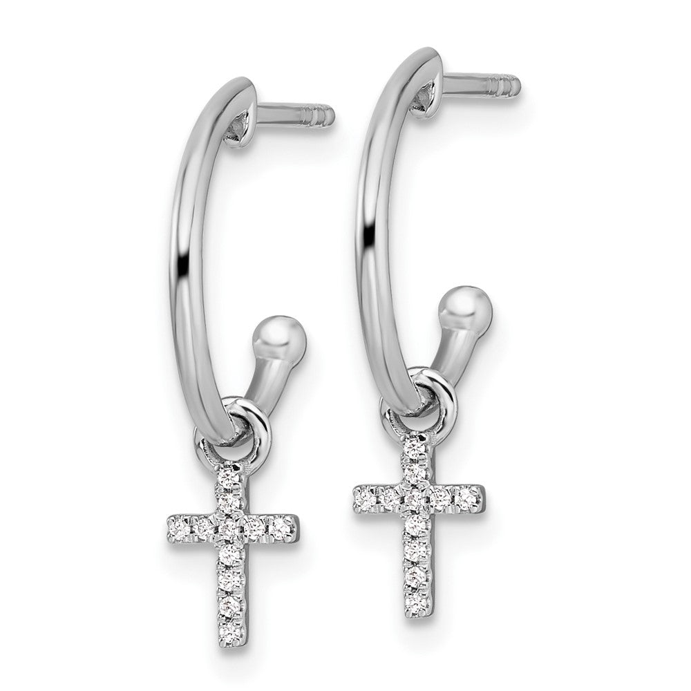 Sterling Silver White Ice Rhodium-plated Diamond Cross Dangle Post Earrings