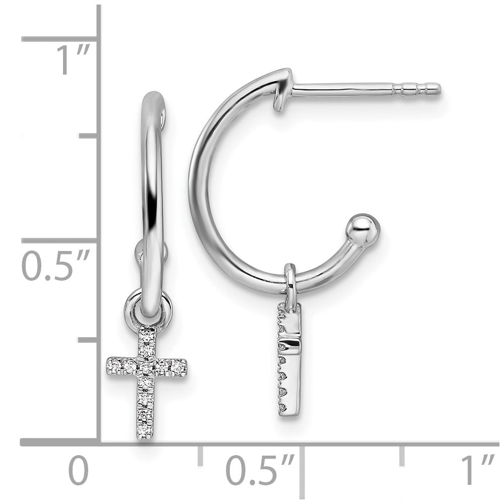 Sterling Silver White Ice Rhodium-plated Diamond Cross Dangle Post Earrings