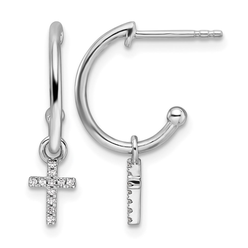 Sterling Silver White Ice Rhodium-plated Diamond Cross Dangle Post Earrings