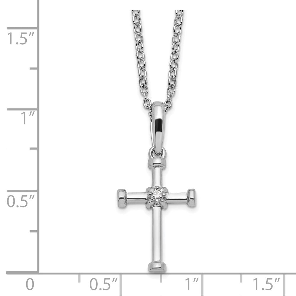 Sterling Silver White Ice Rhodium-plated Diamond Cross Necklace