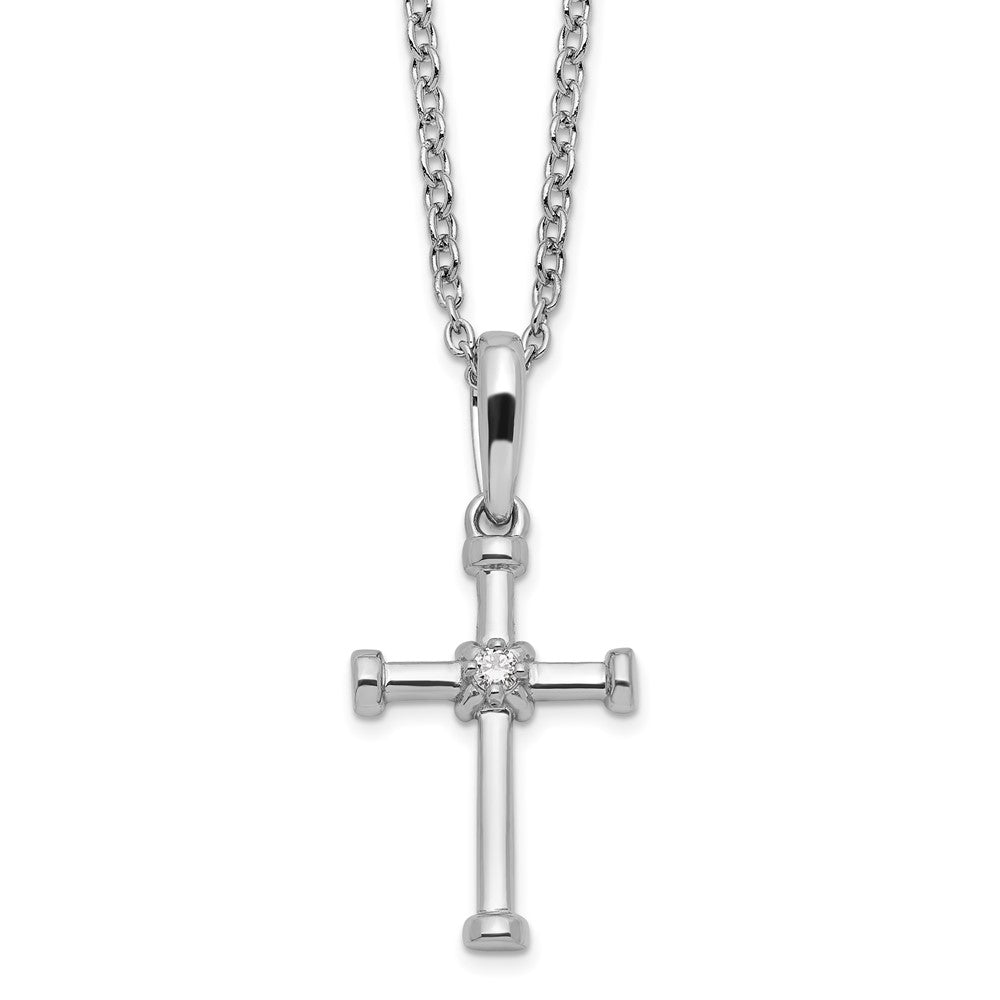 Sterling Silver White Ice Rhodium-plated Diamond Cross Necklace