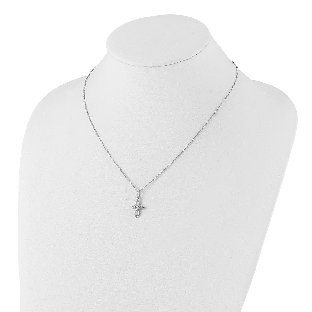 Sterling Silver White Ice Rhodium-plated Diamond Cross with Heart Necklace