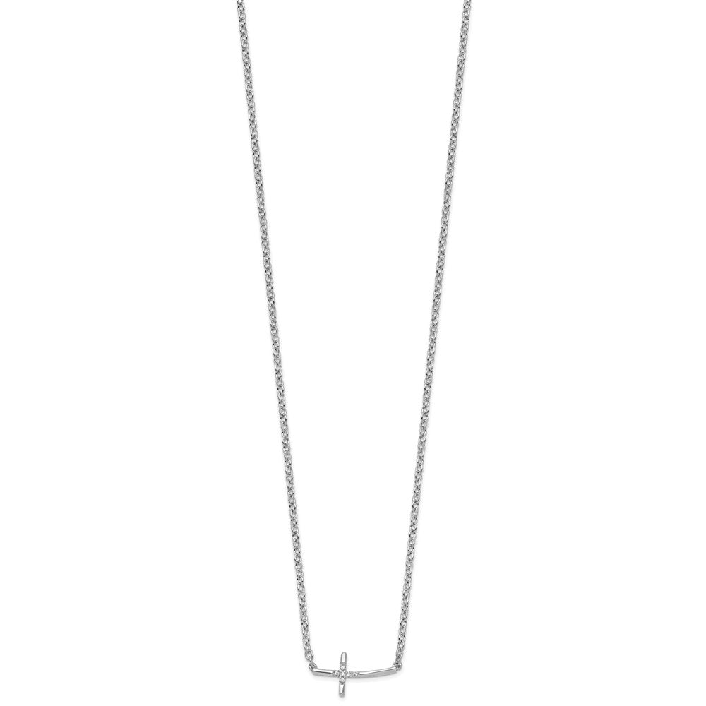 Sterling Silver White Ice Rhodium-plated Diamond Sideways Cross Necklace