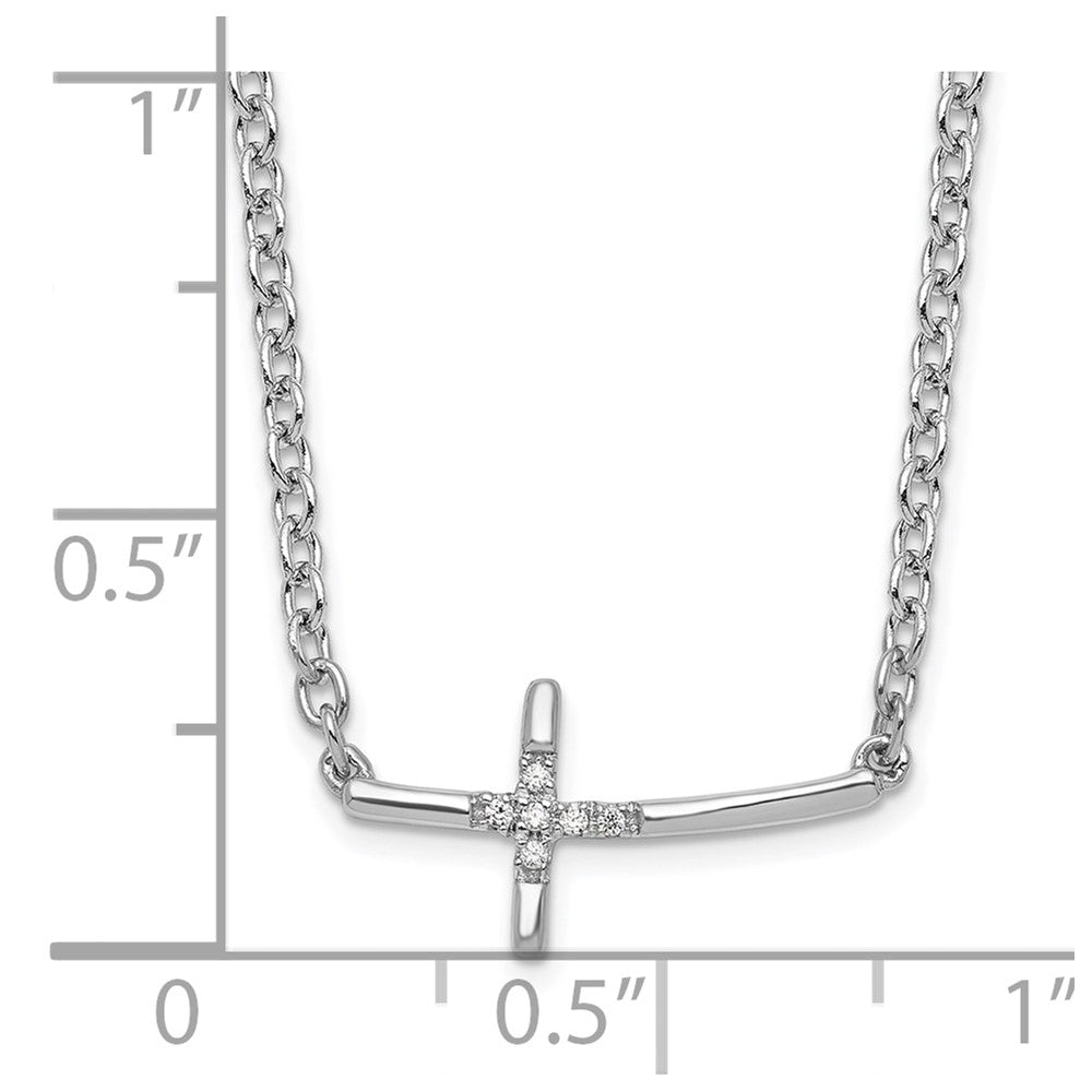Sterling Silver White Ice Rhodium-plated Diamond Sideways Cross Necklace