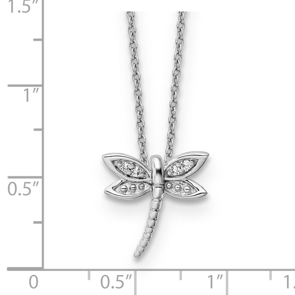 Sterling Silver White Ice Rhodium-plated Diamond Dragonfly Necklace