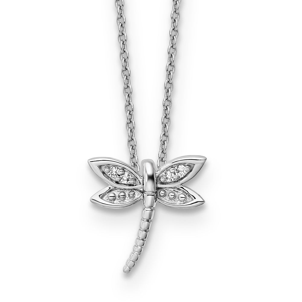 Sterling Silver White Ice Rhodium-plated Diamond Dragonfly Necklace