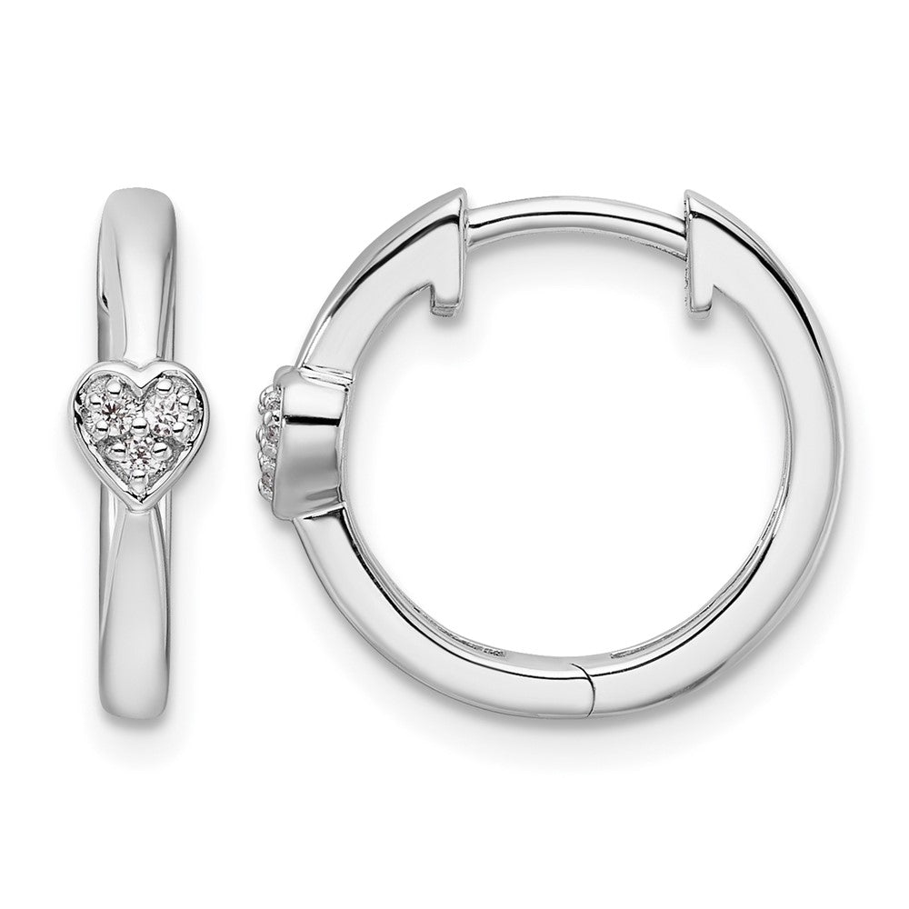 Sterling Silver White Ice Rhodium-plated Diamond Heart Hinged Hoop Earrings