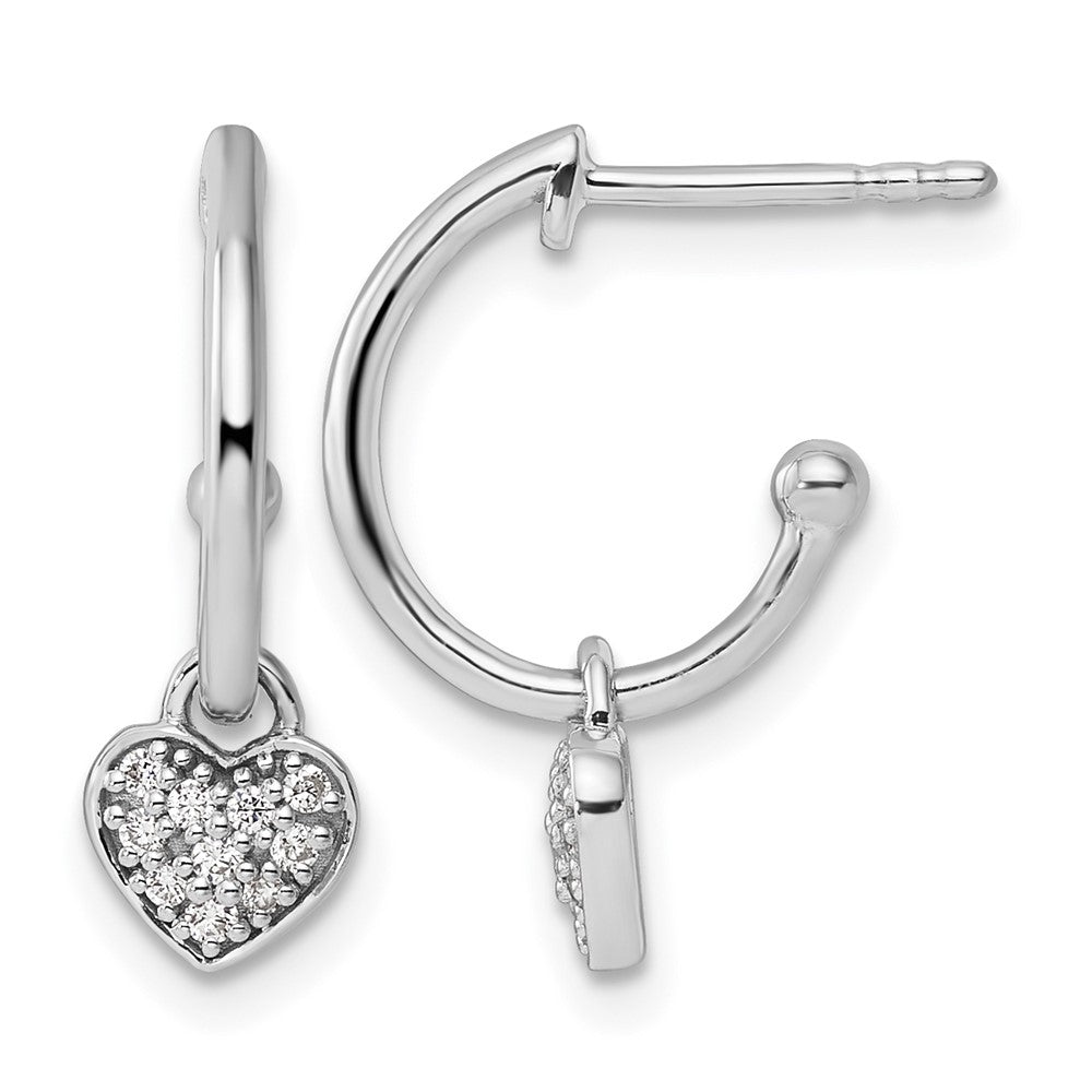 Sterling Silver White Ice Rhodium-plated Diamond Heart Dangle Post Earrings