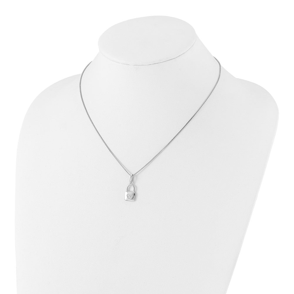 Sterling Silver White Ice Rhodium-plated Diamond Heart Lock Necklace