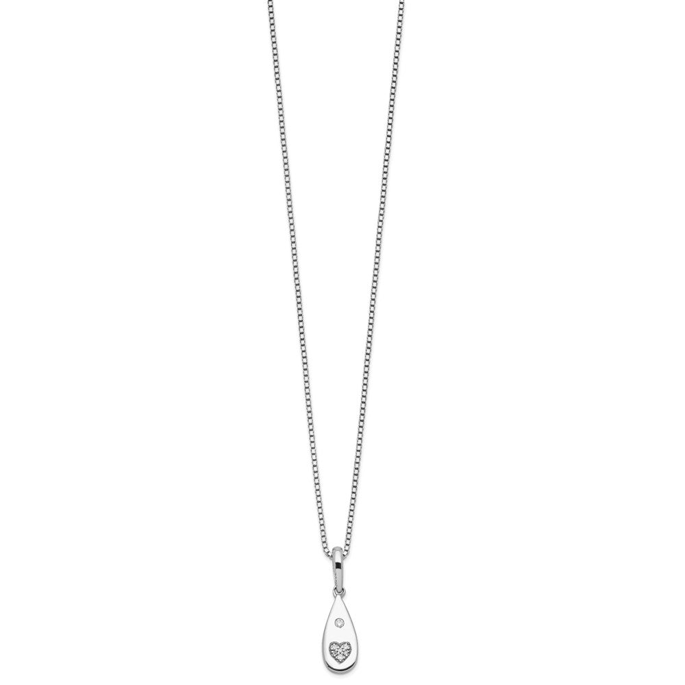 Sterling Silver White Ice Rhodium-plated Diamond Heart Teardrop Necklace