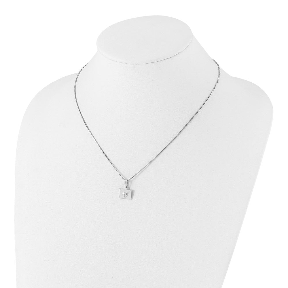 Sterling Silver White Ice Rhodium-plated Diamond Heart Envelope Necklace