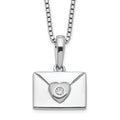Sterling Silver White Ice Rhodium-plated Diamond Heart Envelope Necklace