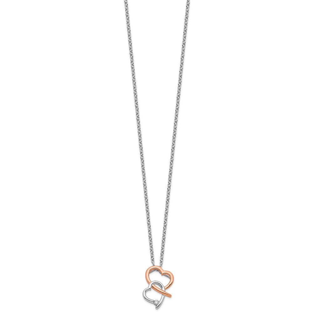 Sterling Silver White Ice RH-plated & Rose-tone Diamond Hearts Necklace