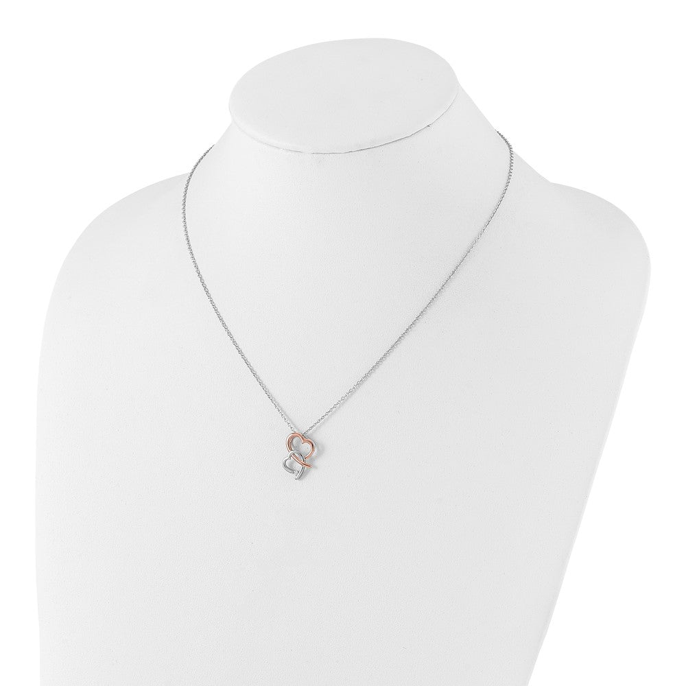 Sterling Silver White Ice RH-plated & Rose-tone Diamond Hearts Necklace