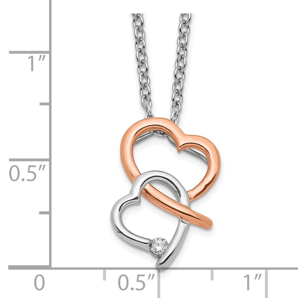 Sterling Silver White Ice RH-plated & Rose-tone Diamond Hearts Necklace
