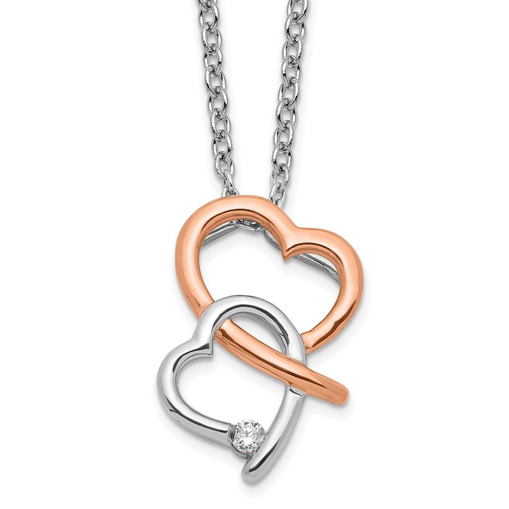 Sterling Silver White Ice RH-plated & Rose-tone Diamond Hearts Necklace