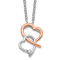 Sterling Silver White Ice RH-plated & Rose-tone Diamond Hearts Necklace