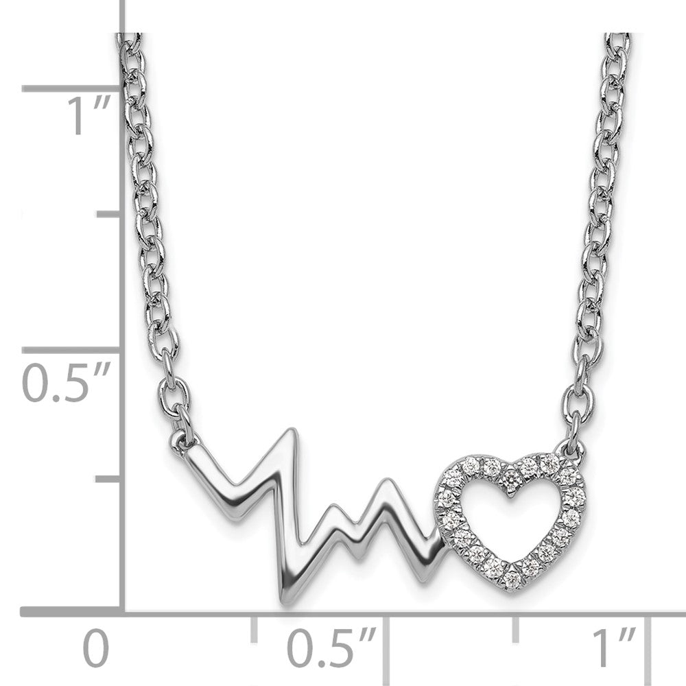 Sterling Silver White Ice RH-plated Diamond Heart with Heartbeat Necklace