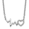Sterling Silver White Ice RH-plated Diamond Heart with Heartbeat Necklace