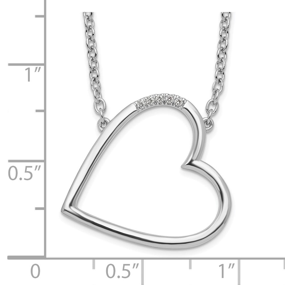 Sterling Silver White Ice Rhodium-plated Diamond Sideways Heart Necklace