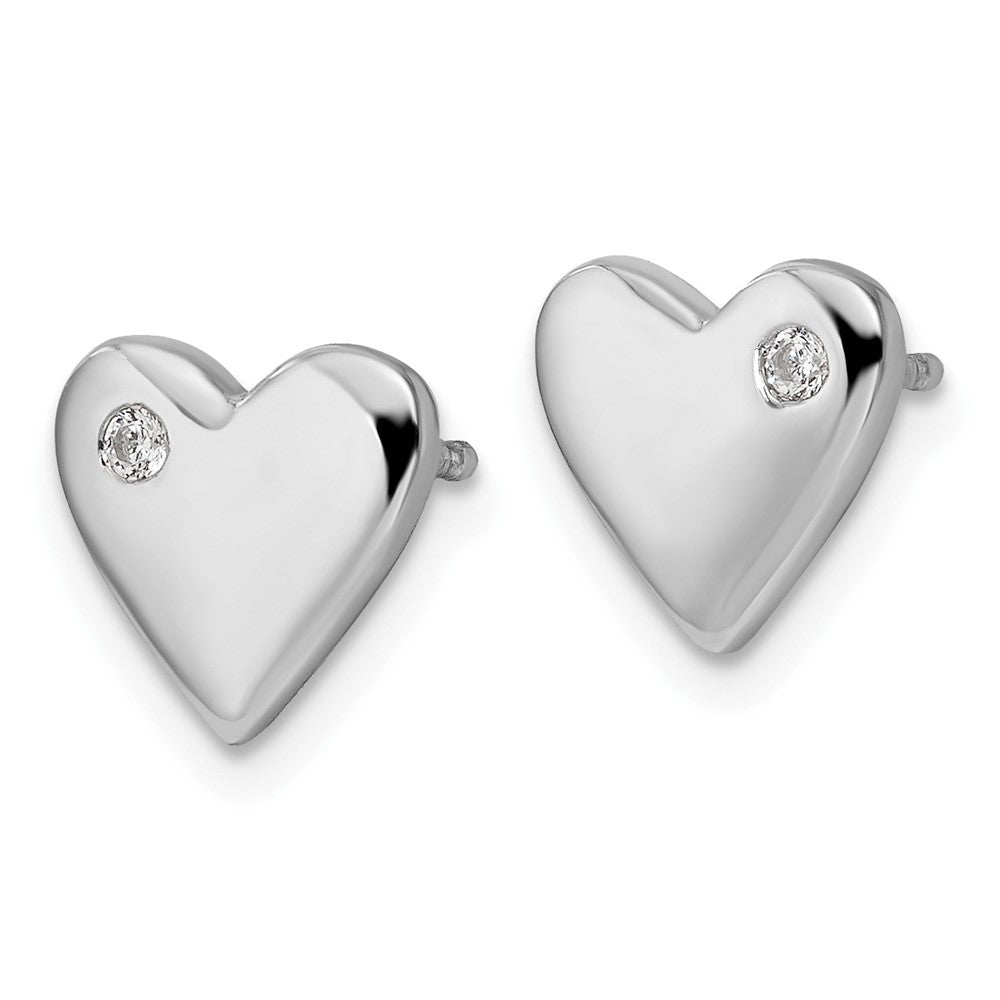 Sterling Silver White Ice Rhod-plated Diamond Heart Post Earrings