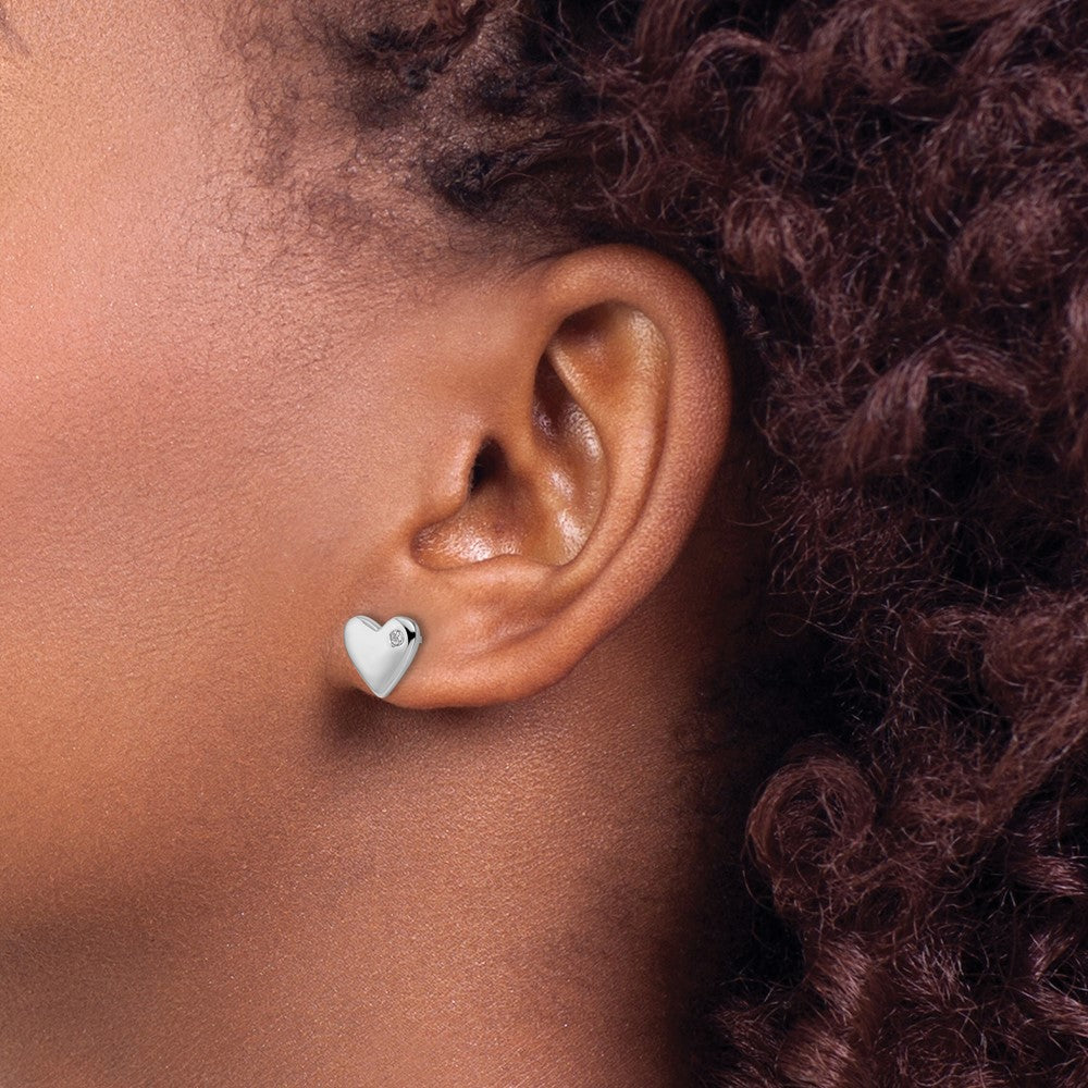 Sterling Silver White Ice Rhod-plated Diamond Heart Post Earrings