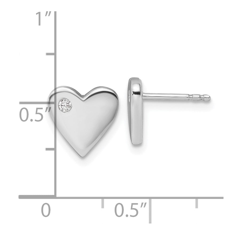 Sterling Silver White Ice Rhod-plated Diamond Heart Post Earrings