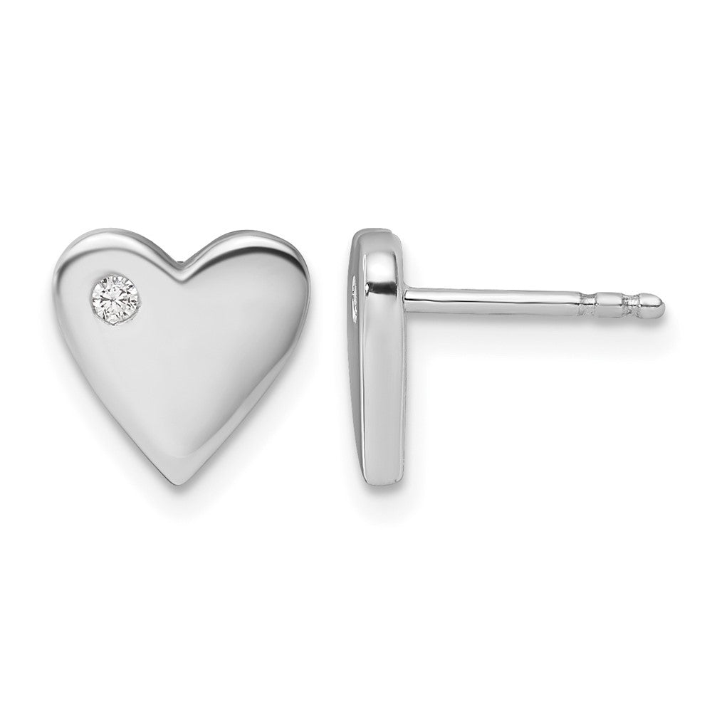 Sterling Silver White Ice Rhod-plated Diamond Heart Post Earrings