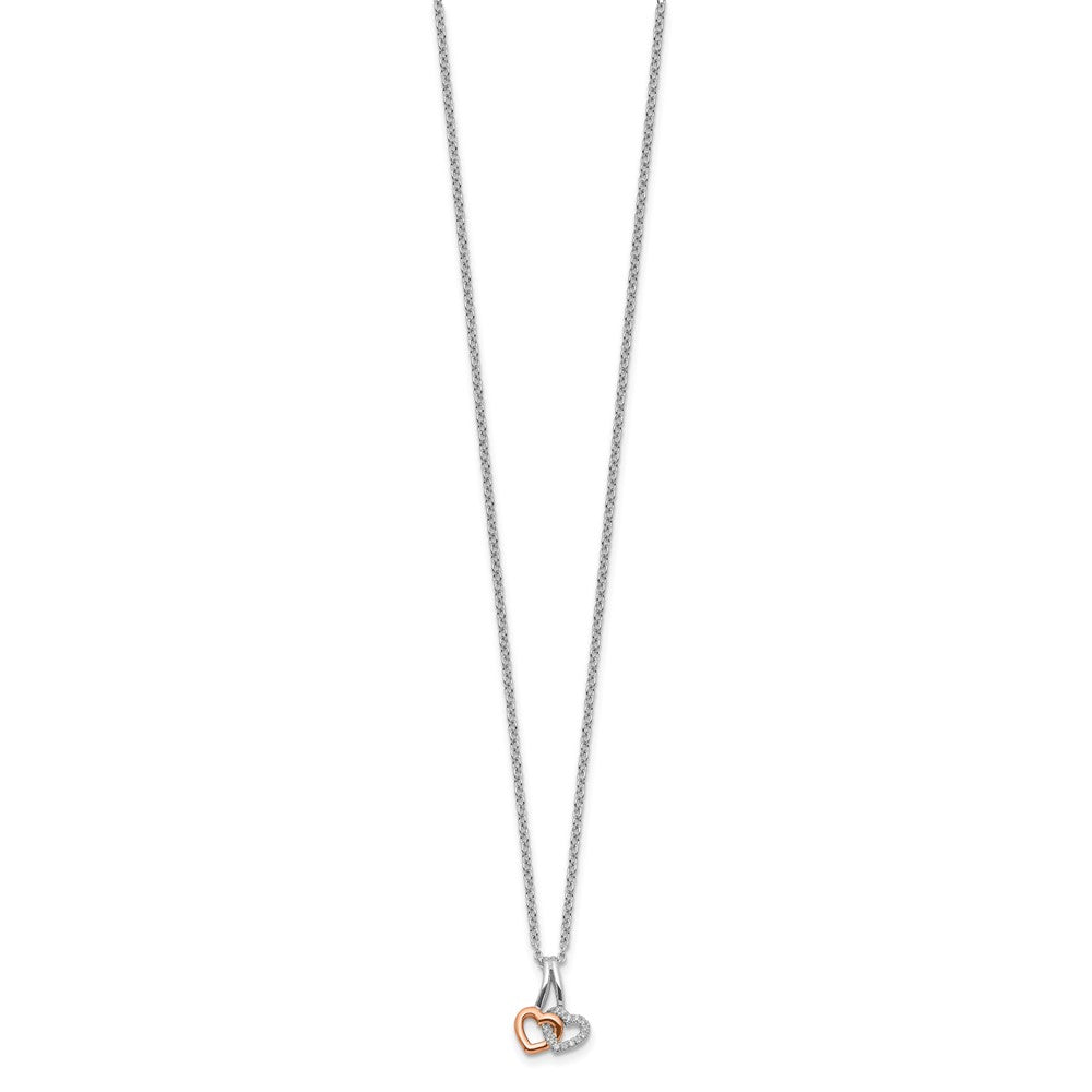 Sterling Silver White Ice RH-plated & Rose-tone Diamond Hearts Necklace