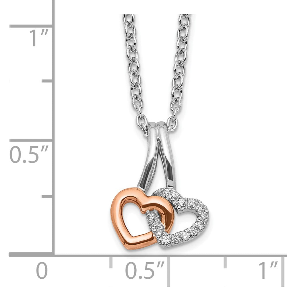 Sterling Silver White Ice RH-plated & Rose-tone Diamond Hearts Necklace