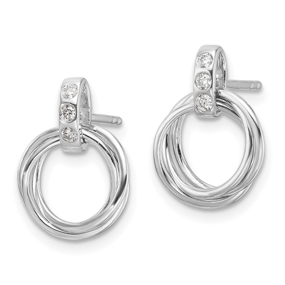 Sterling Silver RH Plated White Ice .09ct. Dia. Three Rings Post Earrings