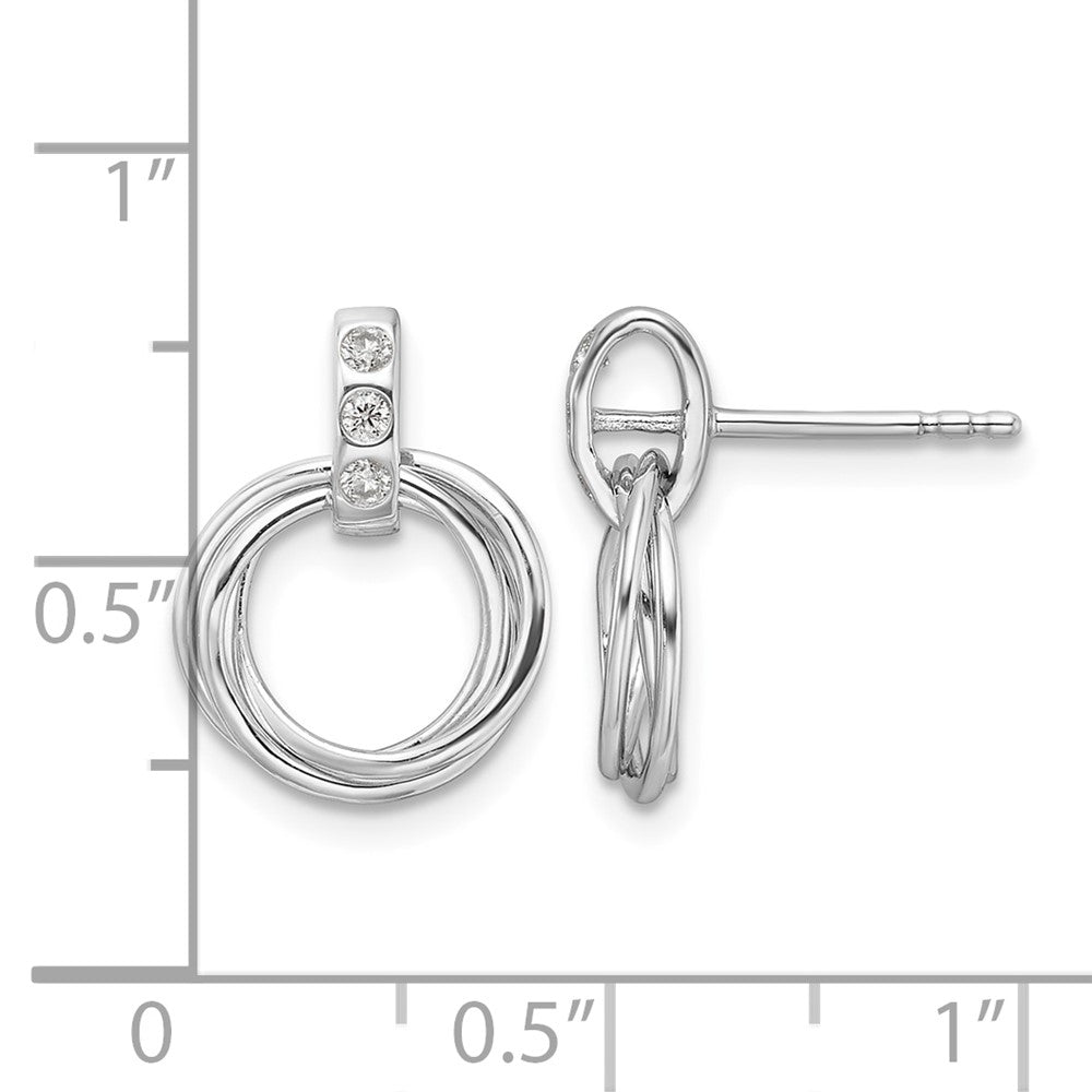 Sterling Silver RH Plated White Ice .09ct. Dia. Three Rings Post Earrings