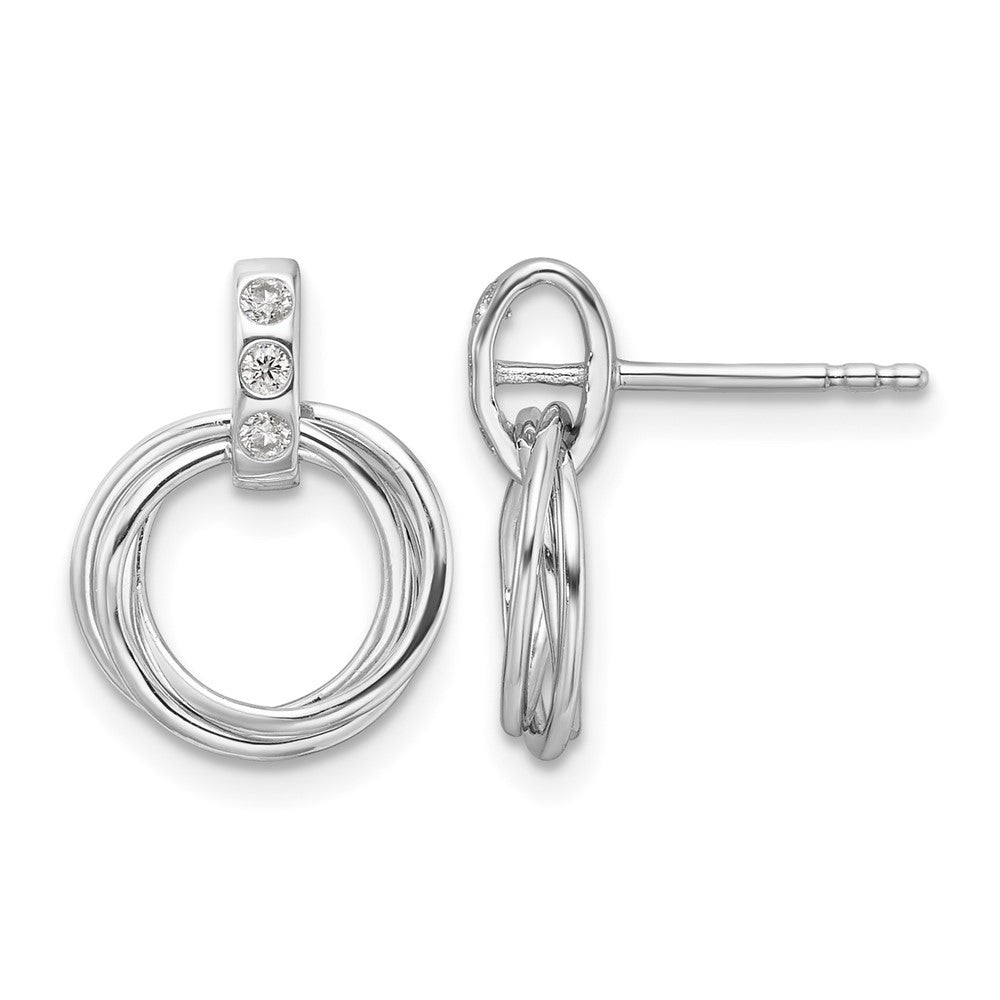 Sterling Silver RH Plated White Ice .09ct. Dia. Three Rings Post Earrings